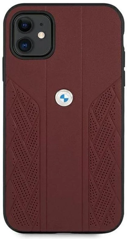 BMW BMHCN61RSPPR Apple iPhone 11 / Xr 6.1″ red kietas dėklas Leather Curve Perforate