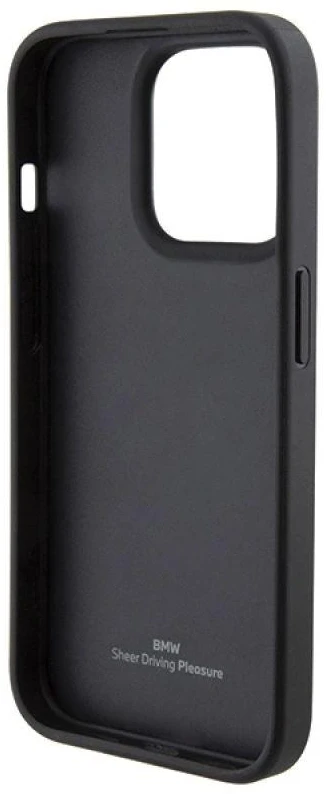 Dėklas BMW BMHCP15X22RDPK Apple iPhone 15 Pro Max 6.7″ juodos spalvos kietas dėklas Leather Textured & Stripe