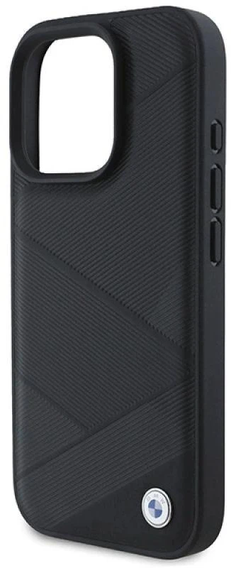 BMW BMHCP16L23RCGPK Apple iPhone 16 Pro 6.3″ juodos spalvos kietas dėklas Sign Leather Crossing Lines Pattern