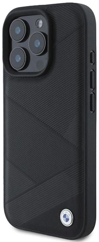 BMW BMHCP16L23RCGPK Apple iPhone 16 Pro 6.3″ juodos spalvos kietas dėklas Sign Leather Crossing Lines Pattern