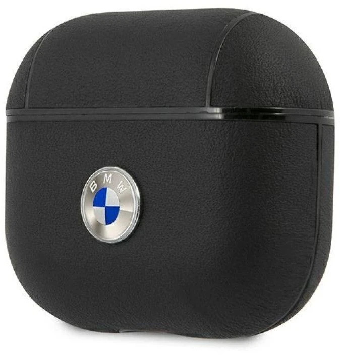 BMW BMA3SSLBK AirPods 3 dėklas juodos spalvos Geniune Leather sidabro spalvos Logo