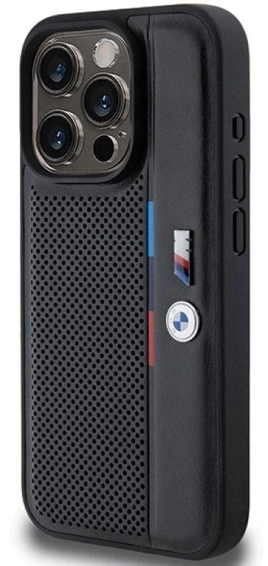 Dėklas BMW BMHCP15L23 PUPVK Apple iPhone 15 Pro 6.1″ juodos spalvos kietas dėklas Perforated Tricolor Line