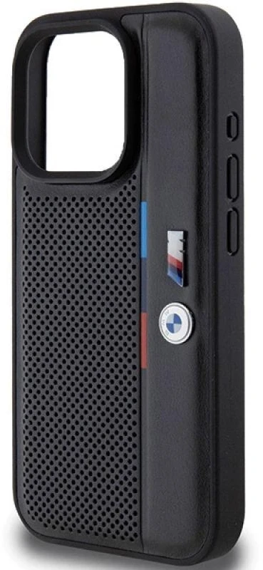 Dėklas BMW BMHCP15L23 PUPVK Apple iPhone 15 Pro 6.1″ juodos spalvos kietas dėklas Perforated Tricolor Line