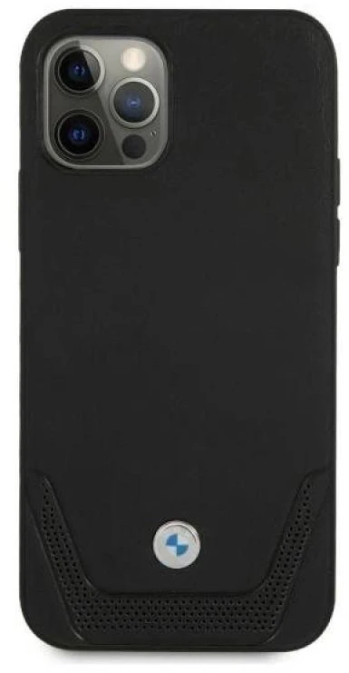 BMW BMHCP12LRSWPK Apple iPhone 12 Pro Max 6,7″ juodos spalvos kietas dėklas Leather Perforate