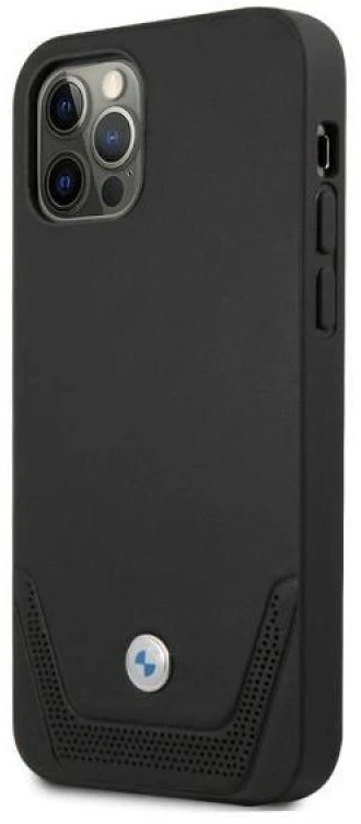 BMW BMHCP12LRSWPK Apple iPhone 12 Pro Max 6,7″ juodos spalvos kietas dėklas Leather Perforate