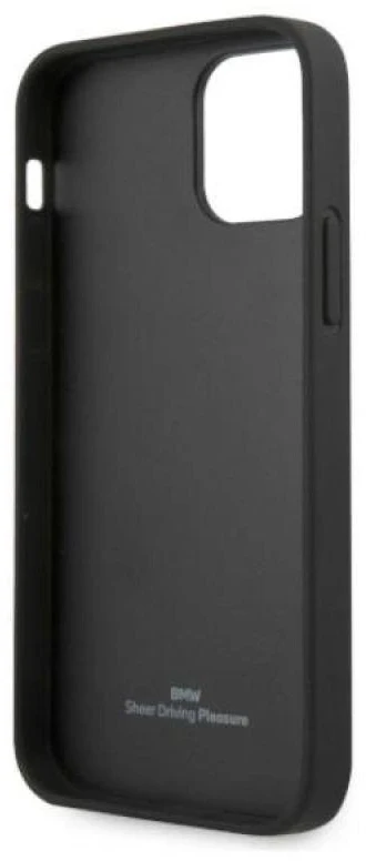 BMW BMHCP12LRSCSK Apple iPhone 12 Pro Max 6,7″ juodos spalvos kietas dėklas Leather Perforate Sides