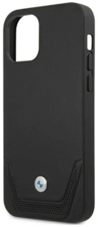 BMW BMHCP12LRSWPK Apple iPhone 12 Pro Max 6,7″ juodos spalvos kietas dėklas Leather Perforate