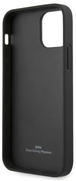 BMW BMHCP12LRSWPK Apple iPhone 12 Pro Max 6,7″ juodos spalvos kietas dėklas Leather Perforate