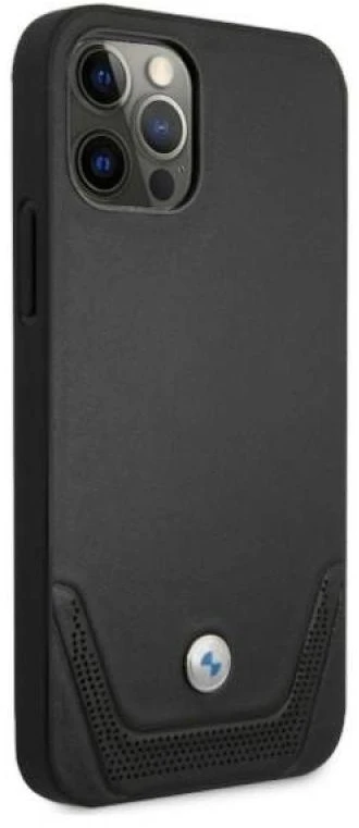 BMW BMHCP12LRSWPK Apple iPhone 12 Pro Max 6,7″ juodos spalvos kietas dėklas Leather Perforate