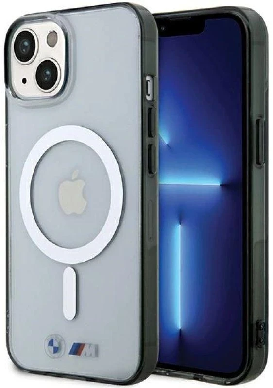 BMW BMHMP15SHCRS Apple iPhone 15 / 14 / 13 6.1" skaidrus dėklas hardcase Sidabrinis Ring MagSafe