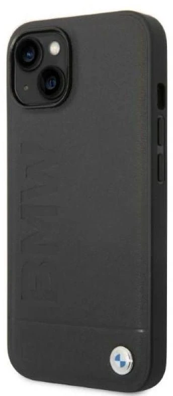 BMW BMHMP14MSLLBK Apple iPhone 14 Plus / 15 Plus 6,7″ juodos spalvos kietas dėklas Signature Logo Imprint Mag