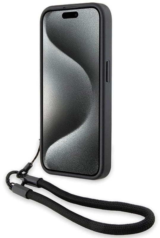 Dėklas BMW BMHCP15L23RMRLK Apple iPhone 15 Pro 6.1″ juodos spalvos kietas dėklas Signature Leather Wordmark Cord