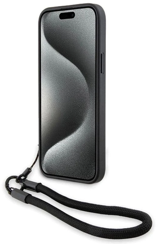 Dėklas BMW BMHCP15M23RMRLK Apple iPhone 15 Plus 14 Plus 6.7″ juodos spalvos kietas dėklas Signature Leather Wordmark Cor