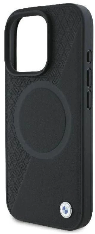 BMW BMHMP16L23RTPK Apple iPhone 16 Pro 6.3″ juodos spalvos kietas dėklas Sign Leather Half Textured And Circle Mag