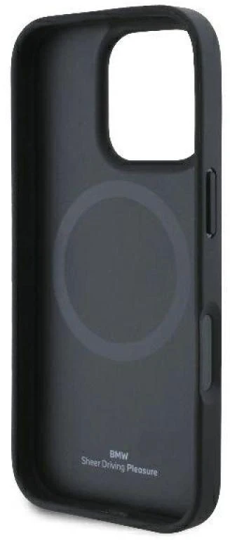 BMW BMHMP16L23RTPK Apple iPhone 16 Pro 6.3″ juodos spalvos kietas dėklas Sign Leather Half Textured And Circle Mag