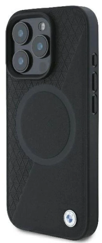 BMW BMHMP16L23RTPK Apple iPhone 16 Pro 6.3″ juodos spalvos kietas dėklas Sign Leather Half Textured And Circle Mag