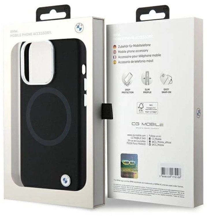 Dėklas BMW BMHMP15XSILBK2 Apple iPhone 15 Pro Max 6.7″ juodos spalvos Signature Liquid Silicone MagSafe