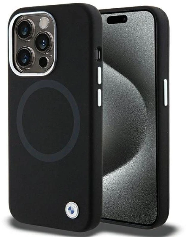 Dėklas BMW BMHMP15XSILBK2 Apple iPhone 15 Pro Max 6.7″ juodos spalvos Signature Liquid Silicone MagSafe