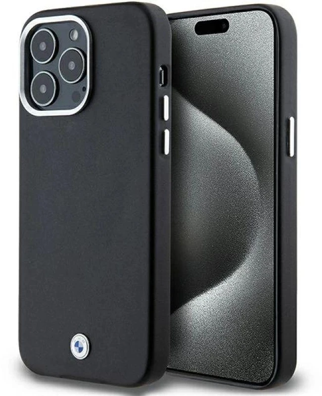 Dėklas BMW BMHMP15X23PUFWK Apple iPhone 15 Pro Max 6.7″ juodos spalvos Signature Wrapped Metal MagSafe