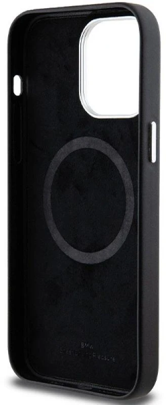 Dėklas BMW BMHMP15X23PUFWK Apple iPhone 15 Pro Max 6.7″ juodos spalvos Signature Wrapped Metal MagSafe
