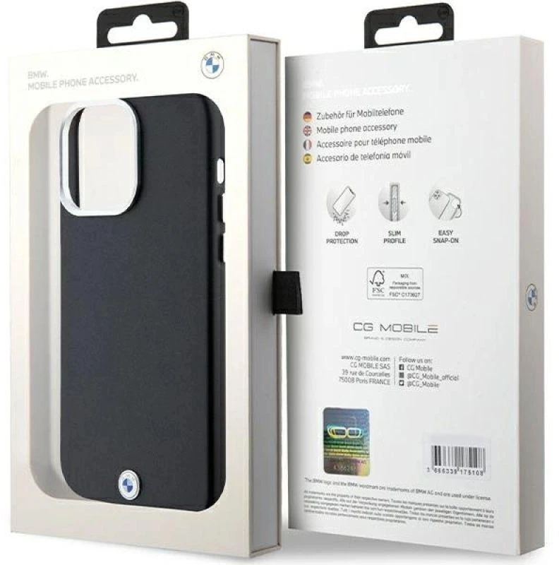 Dėklas BMW BMHMP15X23PUFWK Apple iPhone 15 Pro Max 6.7″ juodos spalvos Signature Wrapped Metal MagSafe