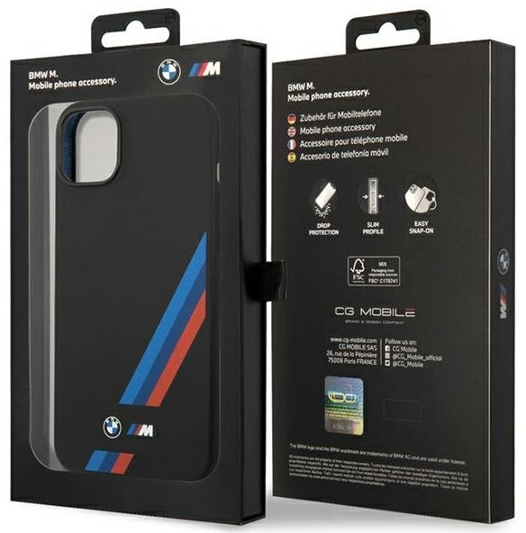 BMW silikoninis dėklas iPhone 14 Plus / 15 Plus, juodas
