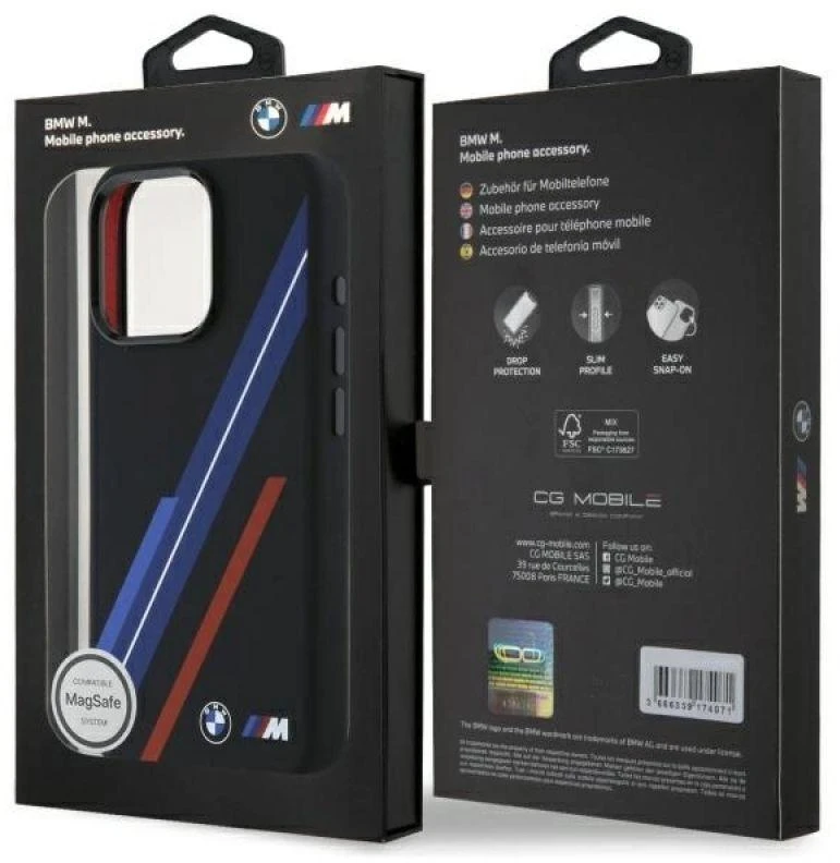 BMW BMHMP16X23SSPK Apple iPhone 16 Pro Max 6.9″ juodos spalvos kietas dėklas Silicone Random Lines MagSafe