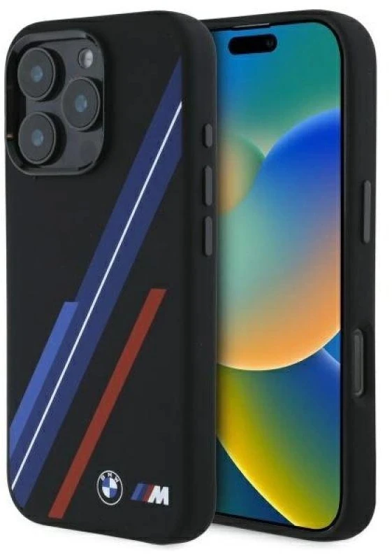 BMW BMHMP16X23SSPK Apple iPhone 16 Pro Max 6.9″ juodos spalvos kietas dėklas Silicone Random Lines MagSafe