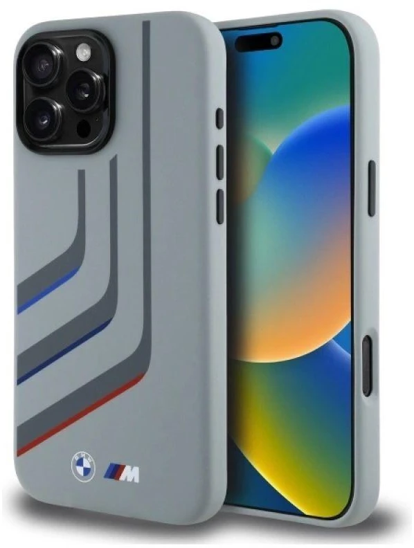 BMW BMHMP16X23SLIG Apple iPhone 16 Pro Max 6.9" dėklas telefonui pilkos spalvos Silikoninis Turning Lines MagSafe