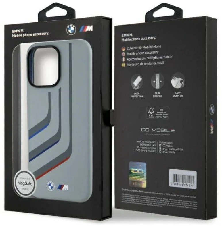 BMW BMHMP16X23SLIG Apple iPhone 16 Pro Max 6.9" dėklas telefonui pilkos spalvos Silikoninis Turning Lines MagSafe