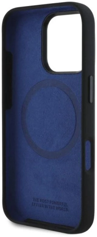 BMW BMHMP16X23SHEB Apple iPhone 16 Pro Max 6.9″ juodos spalvos kietas dėklas Silicone Hexagon Mėlyna Line MagSa