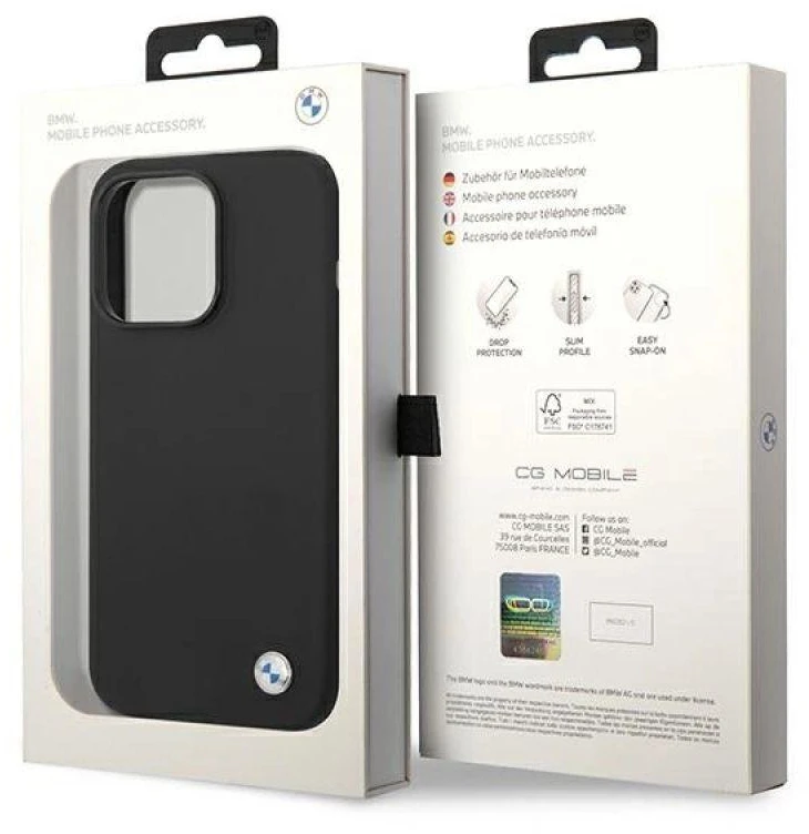 Dėklas BMW BMHCP14XSILBK Apple iPhone 14 Pro Max 6,7″ juodos spalvos Silicone Metal Logo