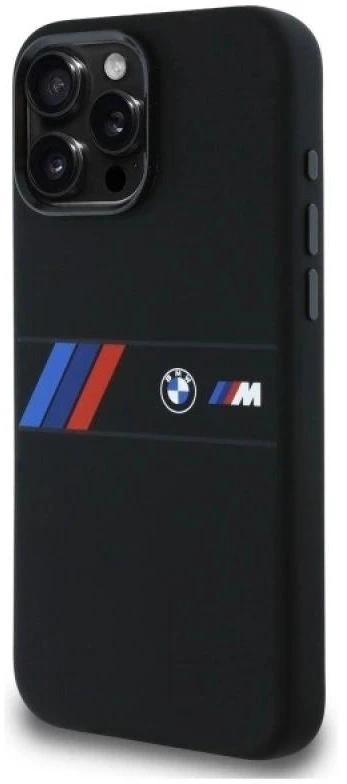 BMW BMHMP16X23SAXK Apple iPhone 16 Pro Max 6.9″ juodos spalvos kietas dėklas Silicone Middle Stripe MagSafe