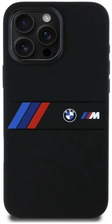BMW BMHMP16X23SAXK Apple iPhone 16 Pro Max 6.9″ juodos spalvos kietas dėklas Silicone Middle Stripe MagSafe