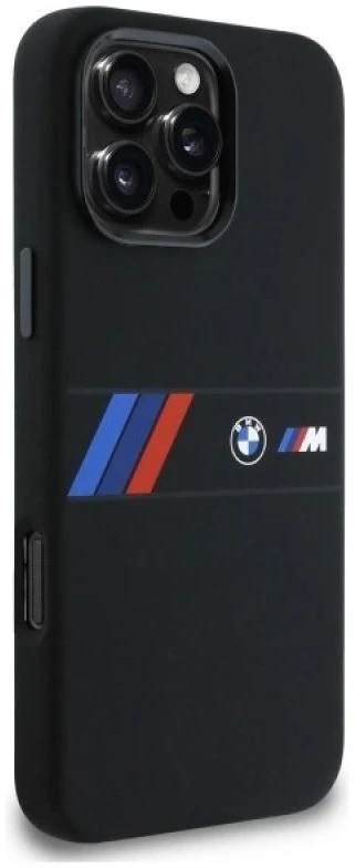 BMW BMHMP16X23SAXK Apple iPhone 16 Pro Max 6.9″ juodos spalvos kietas dėklas Silicone Middle Stripe MagSafe