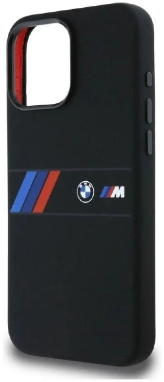BMW BMHMP16X23SAXK Apple iPhone 16 Pro Max 6.9″ juodos spalvos kietas dėklas Silicone Middle Stripe MagSafe
