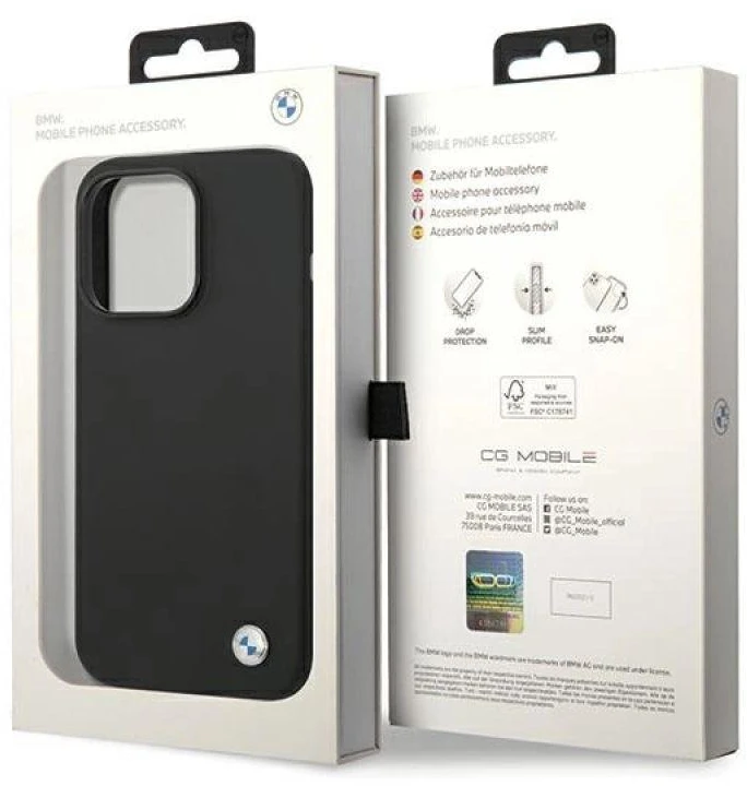 Dėklas BMW BMHCP15XSILBK Apple iPhone 15 Pro Max 6.7″ juodos spalvos Silicone Metal Logo