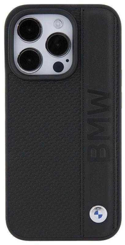Dėklas BMW BMHCP15L22RDPK Apple iPhone 15 Pro 6.1″ juodos spalvos kietas dėklas Leather Textured & Stripe