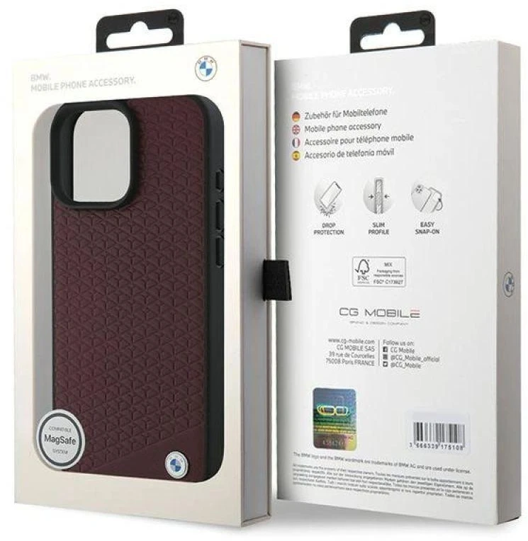 BMW BMHMP16X23RDDR Apple iPhone 16 Pro Max 6.9″ red kietas dėklas Sign Leather Diamond Metal Logo MagSafe