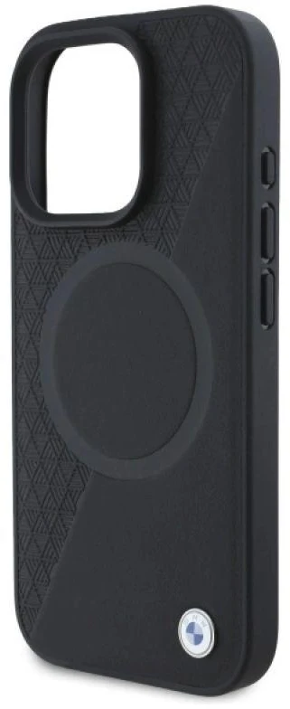 BMW BMHMP16X23RTPK Apple iPhone 16 Pro Max 6.9″ juodos spalvos kietas dėklas Sign Leather Half Textured And Circle MagSa