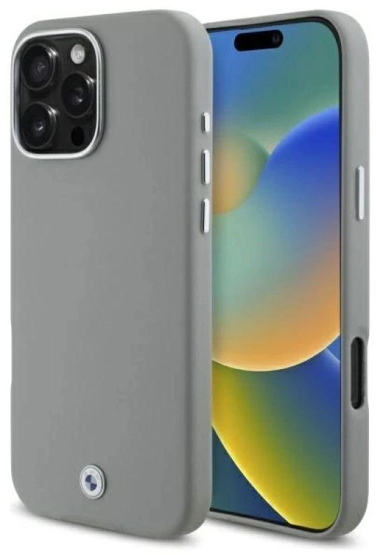 BMW BMHMP16X23 PUFWG Apple iPhone 16 Pro Max 6.9″ pilkas kietas dėklas Sign Full Wrapped Metal MagSafe