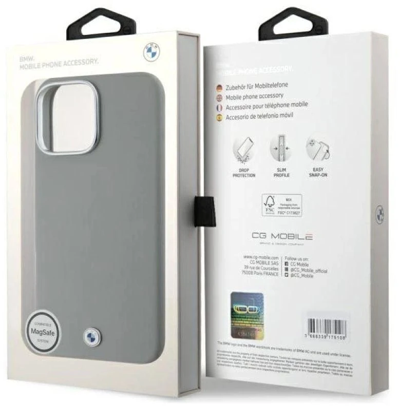 BMW BMHMP16X23 PUFWG Apple iPhone 16 Pro Max 6.9″ pilkas kietas dėklas Sign Full Wrapped Metal MagSafe