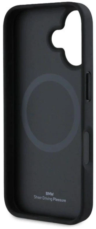 BMW BMHMP16S23RDCLK Apple iPhone 16 6.1″ juodos spalvos kietas dėklas Sign Leather Textured And Line MagSaf