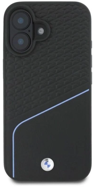 BMW BMHMP16S23RDCLK Apple iPhone 16 6.1″ juodos spalvos kietas dėklas Sign Leather Textured And Line MagSaf