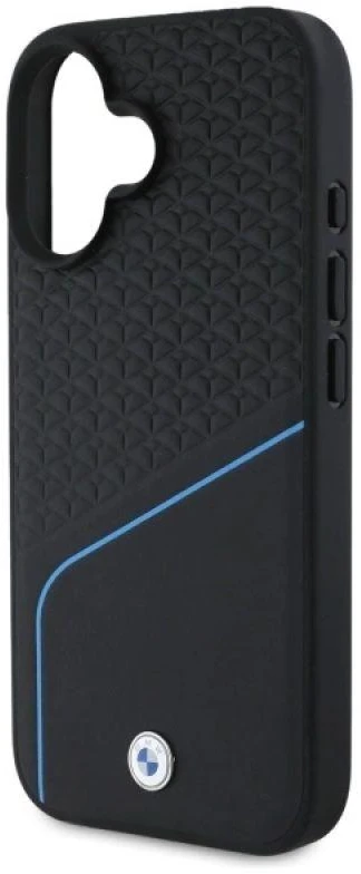 BMW BMHMP16S23RDCLK Apple iPhone 16 6.1″ juodos spalvos kietas dėklas Sign Leather Textured And Line MagSaf
