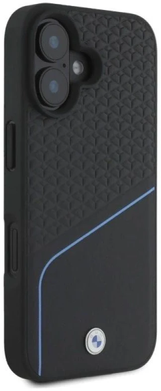BMW BMHMP16S23RDCLK Apple iPhone 16 6.1″ juodos spalvos kietas dėklas Sign Leather Textured And Line MagSaf