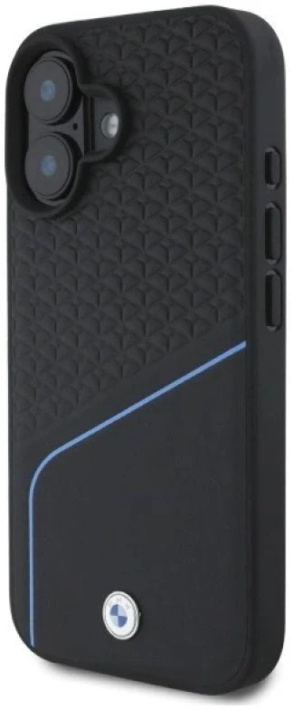 BMW BMHMP16S23RDCLK Apple iPhone 16 6.1″ juodos spalvos kietas dėklas Sign Leather Textured And Line MagSaf
