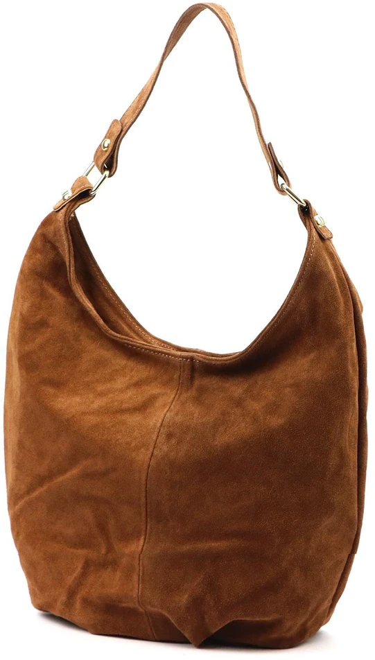 Vera Pelle damska torebka na ramię skóra naturalna zamszowa shopperbag