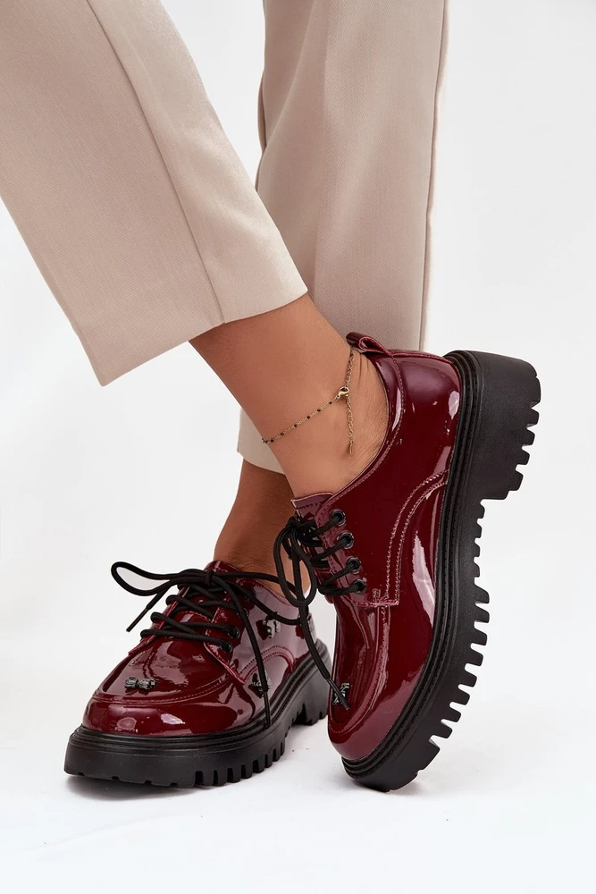 Bordo lakinės moteriškos loafer tipo odinės basutės Artiker