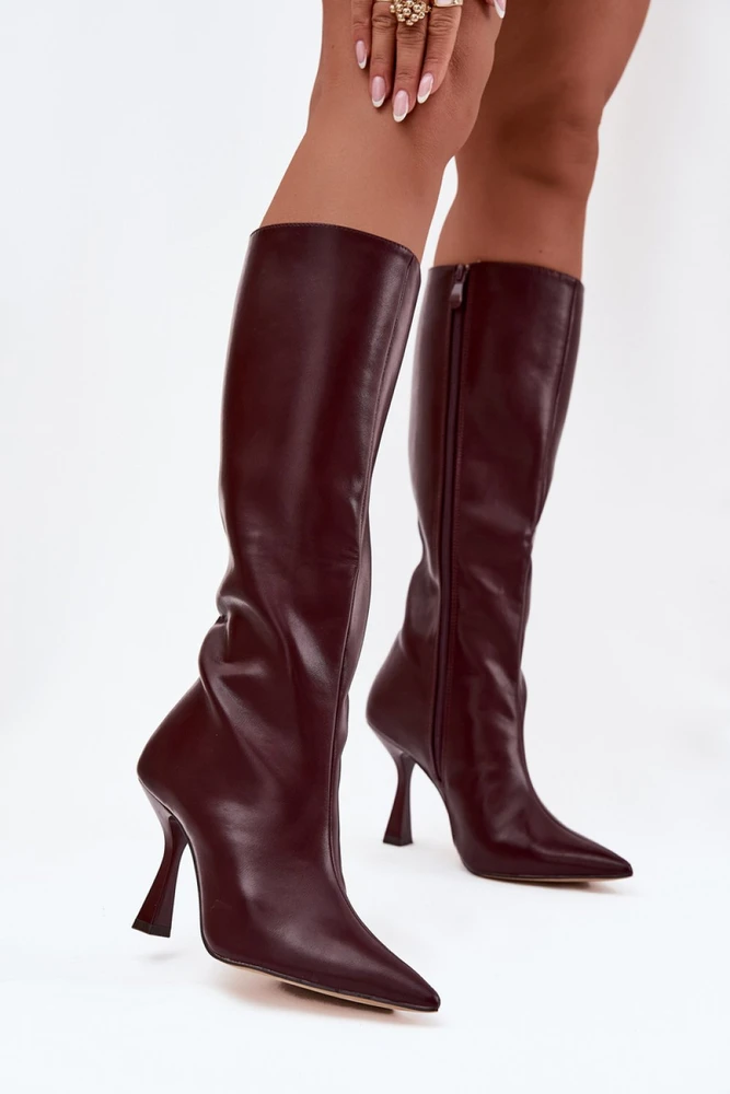 Bordo spalvos ilgaauliai batai virš kelių Step in style